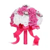 Rosa Artificial Bridal Bouquet Bride Bröllop Blommor Ribbon Handtag Romantiskt Buque de Noiva 6 färger W5581