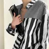 Spring Women Fashion Casual Blouse Single Breasted Turn-down Collar Long-sleeved Panelled Striped Shirt 8P046 210510