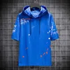 Single Road Męskie Bluzy Mężczyźni Letnie Czarne Graffiti Krótkie Rękawy Bluza Hip Haajuku Japońska Streetwear Hoodie Men 210715