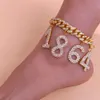 Stonefans 1980-2021 Födelseår Ankletben Armband Smycken Rhinestone Cuban Link Number Anklet Chunky för Kvinnor Gåvor Partihandel