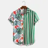 Hawaiian Shirt Mens Camisa Hawaiana Hombre Tropisk Kokosnöt Striped Tryckt Bröstficka Slå ner Krage Kortärmad T-shirts 210527