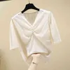 Koreaanse stijl zomer tops effen korte mouw V-hals kant blouse wome blusas mujer de moda casual kleding 9421 50 210506