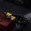 Conjunto de 2 unidades de sorte Feng Shui liga de obsidiana preta riqueza Xiu W dourado esculpido pulseira Pixiu Pi B5W6 Bangle301L