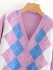 Cardigan pour femmes Vintage élégant motif géométrique chandails tricotés courts mode à manches longues Angleterre Style Chic vêtements d'extérieur hauts 210521