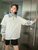 Färgblock Collared Sweatshirt Kvinnor Vit Långärmad Top Loose Patchwork Hoodies Koreanska Streetwear Höstkläder 210427