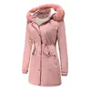 Winter Coat Women Pink Plus Storlek Lös avtagbar Fur Collar Hooded Parkas Mode Lägg till Velvet Top Warmth Jackor Feminina LR1007 210531