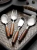 Nordic Stainless Steel Cutlery Western Dinner Set Tableware Steak Knife Table Forks 3 Piece Wooden Handle Cutlery