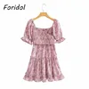 Vintage Çapraz Ön Yaz Elbise Kadın Çiçek Baskı Güneş Kadın Zarif Boho Beach Mini Vestidos Korece 210427
