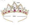 Girls Crystal Tiara Gold Birthday Crown Pearl Headband for Kid Big Rhinestone Princess Hairpiece for Women Gem Wedding Hair Accessories Party Costume Cosplay Props