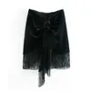 Elegant Women Tassels Skirt Fashion Ladies Black Velvet Mini Sexy Female Streetwear High Waist Chic Girl 210427
