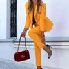 Women's Two Piece Pants Zoulv 2021 Female Casual Single-Breasted Long-Sleeved Solid Business Women Suit Spring Autumn Color Coat And Trouser