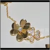Bangle Bracelets Drop Delivery 2021 925 Sterling Brand For Women Sier Chainbracelet Praty Wedding Jewelry Gold Color Flower Clover Bracelet 2