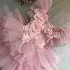 Dust Pink Kids Princess Dress for Wedding Flowers Girls Boutique Clothes Layered 12 Months Baby Girl 210529