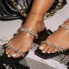Women Stylish Summer Rhinestone Chain Diamonds Hyaline Flip Flops Flats Slippers Slides Shoes