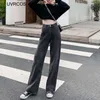 Kvinnors Jeans Street Casual High Waist Trafik Byxor Koreansk Fashion Light Blå Stak Bomull Loose Black Y2K Kvinna 220310