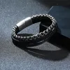 Link, bracelete de couro dos homens de corrente, pulseira de homens multi-strand, pulseira trançada para homens, pulseira de gents de caixa, jóias masculinas