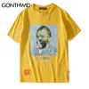 Gonthwid Funny Smoking Van Gogh T Shirts Streetwear Harajuku Styl Mens Hip Hop Street Tshirts 2020 Lato Moda Mężczyzna Topy Tee Y0322