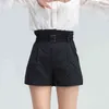 Черный пэчворк Argyle хлопок короткий для женщин высокая талия поясняет широкие ноги шорты женские мода одежда 210521