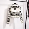 H.SA Kvinna Tröjor Folral Oneck Retro Vintage Crop Snowflake Knitting Coat Chrisrmas Sweater Cardigans 210417