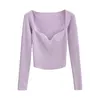 Autumn Knitted Sweater Low-Cut V-Neck Cropped Sexy Bottoming Slim Fit Pullover Solid Knitwear Female Jumper 211123
