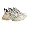 2022 Authentiek The Hacker Project Triple S Beige Groen Geel Flora Print Schoenen Mannen Dames Sporttrainers Oude Papa Platform Sneakers Parijs 17FW met originele doos