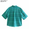 Zevity Femmes Vintage Géométrique Blouse Chemisier Femme manches courtes Chic Chemise Chemise Kimono Poche Casual Retro Blusas Tops LS9396 210603