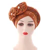 Nigerian Gele Headtie with Beads Already Made Auto Turban Cap African Aso Ebi Aaso Oke Head Wrap 2021 Muslim Fashion