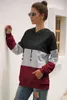 لون بلون مغاير خليط هوديس الرباط معطف الخريف الشتاء الأزياء فضفاضة عارضة طويلة الأكمام البلوز 210522