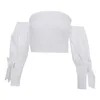 Kvinnor Strapless Wrap Chest Tops One-line Neck Lantern Sleeves Wrapped Short Blouse Top Summer Fashion Shirt Kvinnors Blusar Skjortor