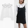 Za White Embroidered Blouse Women Peter Pan Collar Long Sleeve Pleated Shirt Female Chic Front Button Vintage Tops 210602