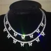 Mode Iced Out Bling Butterfly Choker Pendentif Collier Or Argent Couleur avec Tennis Chaîne Hip Hop Bijoux pour Hommes Femmes X0509