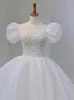 Luxe Witte Lovertjes Baljurk Trouwjurk met Parels Kralen 2021 Short Puff Sleeves Bow Back Long Princess Bruidsjurken plooien