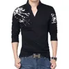 Herfst Heren T-shirt Mode Bloem Print V-hals Lange Mouw Mens Kleding Rend Casual OP EE Heren 5XL 220115