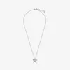 Fine jewelry Authentic 925 Sterling Silver Necklace Fit Pandora Pendant Charm Pave Asymmetric Star Collier Necklace Love Engagement DIY Wedding Necklaces