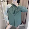 Matakawa listrado Costura Camisa Mulheres Retro Hong Kong Loose Blusas Moderamento Temperamento Suporte Tops Moda de Manga Longa Blusas 210513