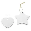 Christmas Decoration Sublimation Ceramic Ornament Double Sides Round Heart Thermal Transfer Blank Pendants DIY Customized Party