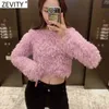 Women Fashion Feather Decoration Slim Short Sweatshirts Female Basic O Neck Knitted Hoodies Chic Pullovers Tops S626 210420
