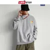 Lappster Mężczyźni Polar Oversized Fish Drukuj Bluzy Jesień Męskie Harajuku Streetwear Bluzy Koreański Czarny Kapturem 210818