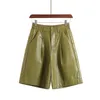 S-4XL moda PU para mujer Otoño Invierno Bermuda cintura elástica pantalones sueltos de cuero de cinco puntos pantalones cortos de talla grande