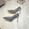 Designer Party Dress Shoes Bride Ladies Fashion Sexy Pointed Silver High Heels Leather Sequins 895