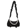 Shoulder Bags Unique Designer Women's Bag Trend 2021 Bowknot Pleated Solid Color Underarm Casual Ladies Pearl Chain Handbag Purse
