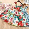 Mädchen Kleid Sommer Hosenträger Blumenfalte Prinzessin Mode Kinder 3-7Y 210515