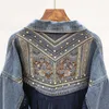 Джинсовая куртка Корейский цветочные вышивки замшевые бахромы свободные Chaqueas Mujer Part с длинным рукавом Верхняя одежда женская Весена Femme 211014