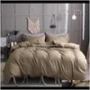 Conjuntos Fornecimentos Têxteis Home Gardensolid Branco Khaki Cor Lavada Algodão Duveta Er Natural Estilo Moderno Easy Cuidados Cama Set Rei Queda Da Rainha