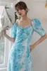 Korobov New Arrival Kobiety Elegancka Koreańska Dress Summer Print Sukienka Puff Sleeve Sukienka Office Lady Midi Boho Vestidos Mujer 210430