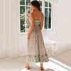 Sexy Sling Ruffles Maxi Vestido Mulheres Verão Backless Floral Vestido Longo Senhoras Casual Cintura Alta Deep V Boho Beach Patry Sundress 210507