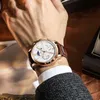 Lige Zegarki Męskie Top Brand Luxury Clock Casual Leathe 24hour Księżyc Faza Mężczyźni Zegarek Sportowy Wodoodporny Kwarcowy Chronograph + Box 210804