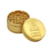 48mm Golden Herb Rökning Disintegrator 3 Layer 3-Piece Zinc Alloy Metal Tobacco Grinder Herbal Spice Crusher Muller Tillbehör