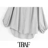 Women Fashion Semi-sheer Pleated Loose Asymmetric Blouses Vintage Long Sleeve Button-up Female Shirts Chic Tops 210507