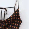 French Summer Polka Dot Print Bandage Spaghetti Strap Midi Dress Retro Sexy Women Lacing Up Sling Slit Vestido 210429